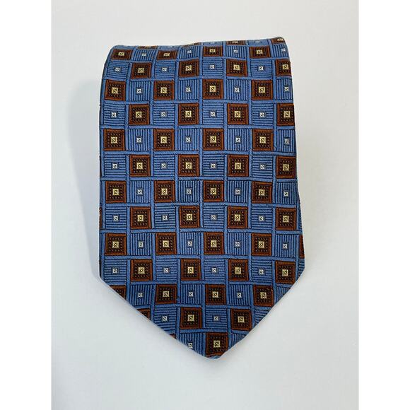 Brooks Brothers 346 Silk Necktie Blue Geometric Office Preppy Country Club - Picture 1 of 6